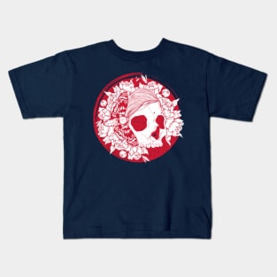 Red Rose floral skull female Kids T-Shirt